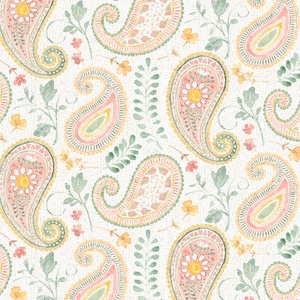 Daisy Days Multi on Cream Paisley Yardage - Beth Grove - Wilmington Prints