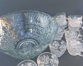 Anchor Hocking Arlington 27 Piece Punch Bowl Complete Set 12 Cups
