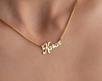 Personalized Name Necklace, Sterling Silver Name Necklace with Box Chain, Custom Gold Name Necklace, Bridesmaid Gifts, Gift For Her