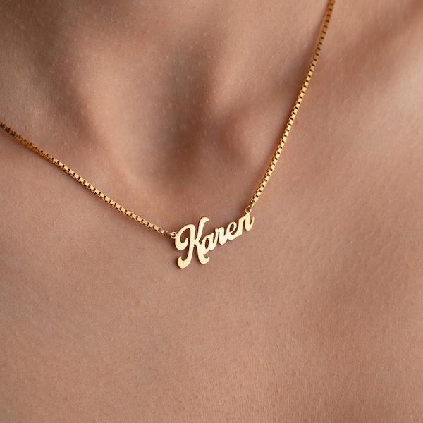 Personalized Name Necklace, Sterling Silver Name Necklace with Box Chain, Custom Gold Name Necklace, Bridesmaid Gifts, Gift For Her