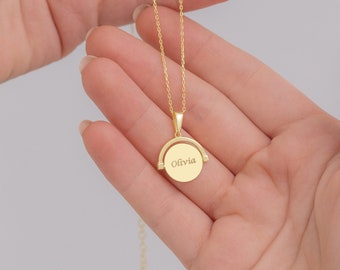 Dainty Personalized Gold Disc Necklace, Sterling Silver Double Sided Monogram Necklace, Custom Tiny Letter Necklace, Mother's Day Gift