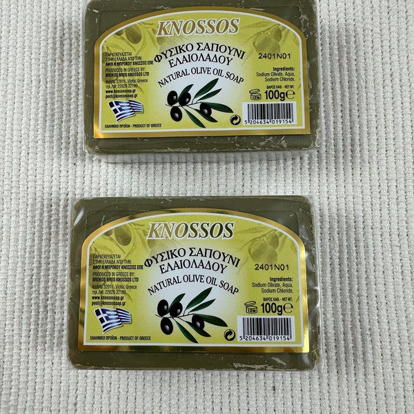 2 Pack - Pure Traditional Olive Oil Soap - Knossos - 100 gr bar