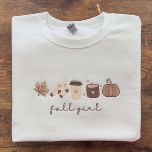 Besticktes Herbst Mädchen Sweatshirt - Herbst Pullover mit Rundhalsausschnitt - Süßes Herbst Sweatshirt - Bestickter Kürbis Pullover - Übergroßer Pullover für den Herbst