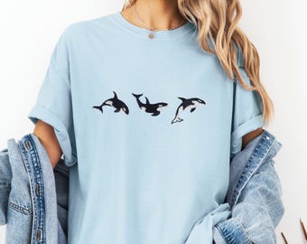 Camiseta Orca Comfort Colors bordada, camiseta de vida marina
