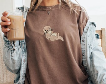 Embroidered Otter Comfort Colors T-Shirt: Marine Life Tee