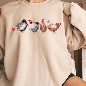Fringe Chicken Embroidered Sweatshirt, Fluffy Chicken Mom Shirt, Farmhouse Crewneck, Chicken Tender Sweatshirt, Chicken Coop