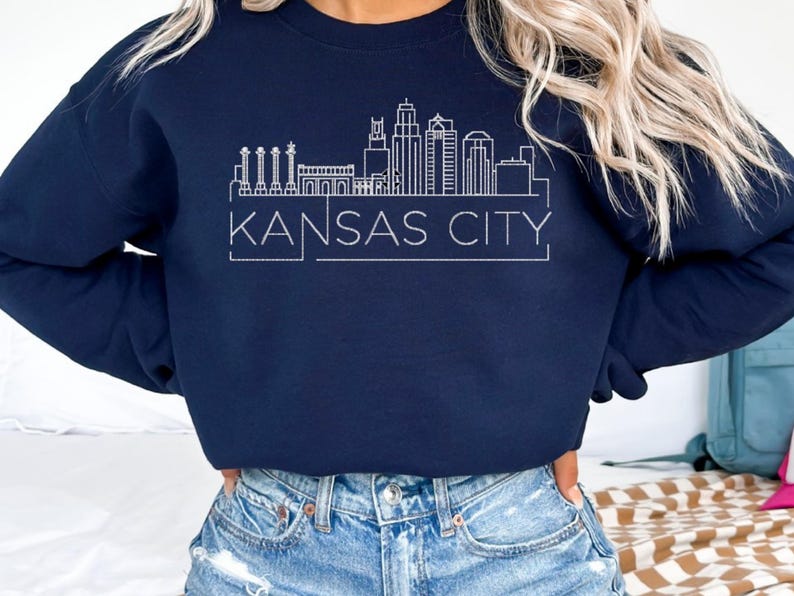 Embroidered Kansas City Skyline Sweatshirt: Unisex Crewneck image 1