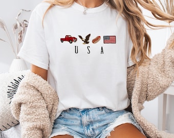 Geborduurd T-shirt met 4 juli-comfortkleuren: patriottisch VS-shirt