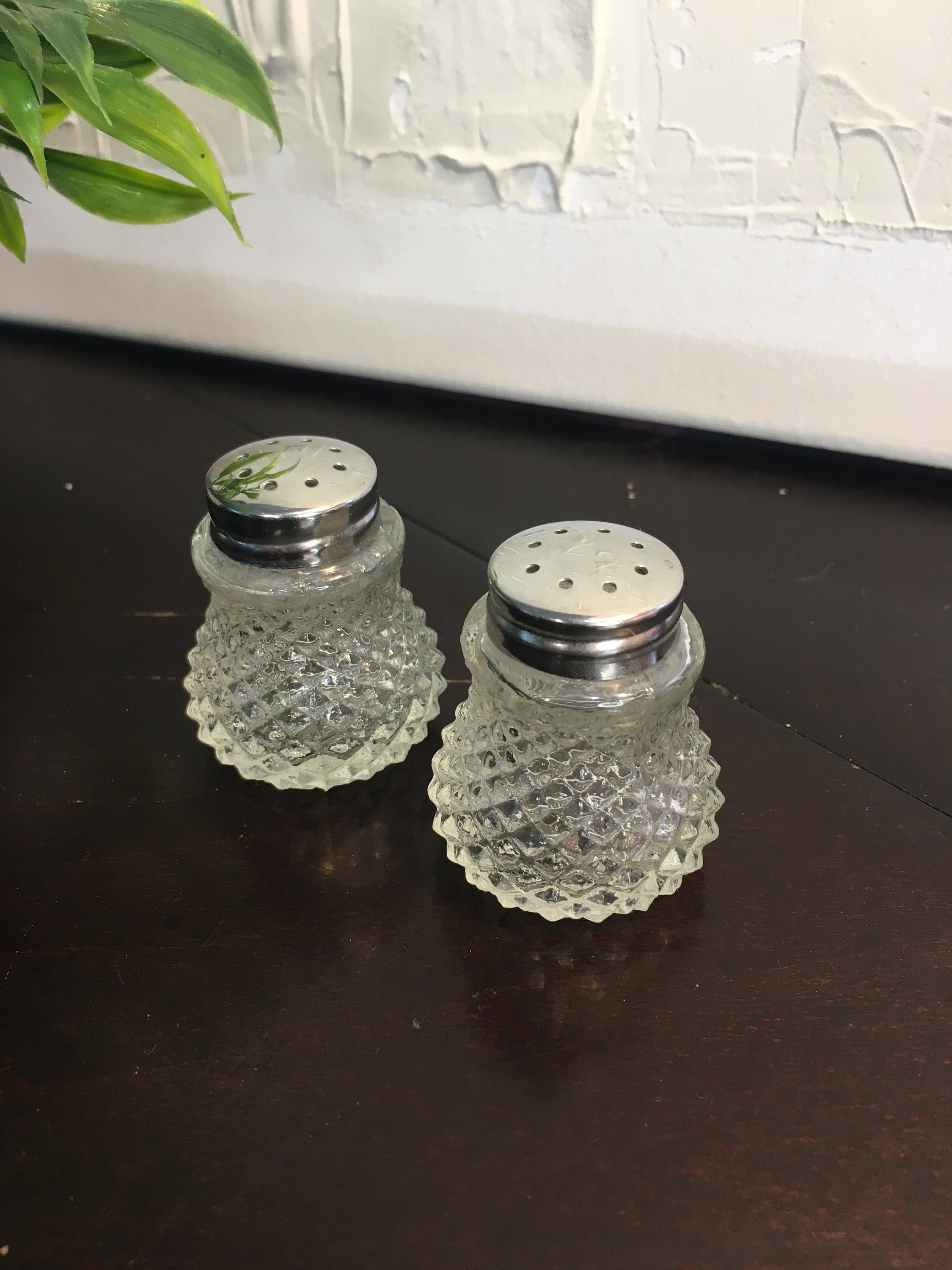 Vintage Square Glass Mini Salt & Pepper Shaker Pair Small / Tiny 1 Cube  Shakers