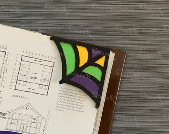Unique Layered Stained Glass Spider Web Corner Bookmark - Perfect for Reading in Vibrant Colors for a Spooktacular Fall Season!