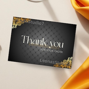 5x3.5” Elegant Black Thank You Card – Digital print – Insert with Blank Back for Handwritten Message – Minimalist Small Business Packaging