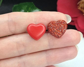 Red Heart Stud Earrings | Semi Matte or Matte Glitter Finish