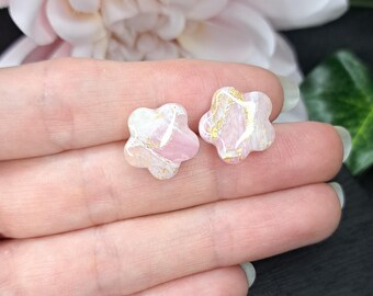 Handmade Marble Heart and Flower Stud Earrings | Polymer Clay & Resin Jewelry