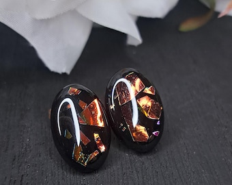 Iridescent dichroic stud earrings, polymer clay resin, handmade