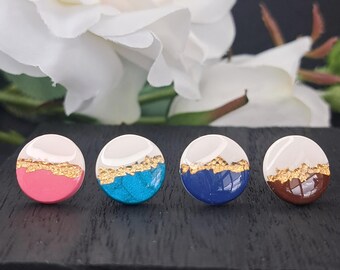 Handmade Polymer Clay Stud Earrings | Gold Accent Resin Jewelry