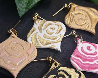 Handmade Polymer Clay Rose Earrings – Spanish Floral Lightweight Dangles