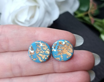 Metallic Leaf Polymer Clay Stud Earrings – Handmade Lightweight Jewelry