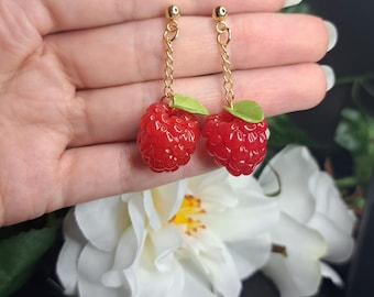 Raspberry Earrings · Fruit Dangle Earrings · Handmade Berry Jewelry Gift