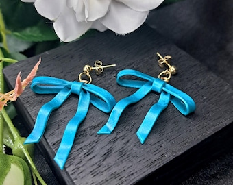 Handmade Polymer Clay Bow Earrings – Gold Plated Dangle Jewelry – Feminine Style