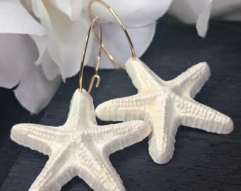 Handmade Iridescent Starfish Earrings – Polymer Clay Ocean Jewelry