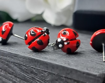 Hand-sculpted Polymer Clay Ladybug Earrings – Spring Nature Jewelry