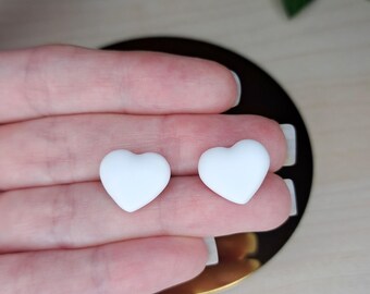 Minimalist Heart Stud Earrings: Black, White, Mix Polymer Clay Jewelry
