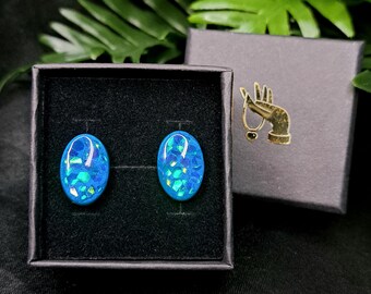 Aquamarine Blue Green Stud Earrings | Handmade Polymer Clay and Resin Jewelry