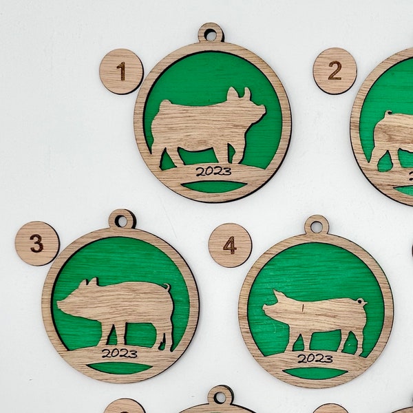 Pig Ornaments for Christmas, livestock, animal, farm, rustic, wooden, gift idea, hog boar sow porker swine piglet piggy