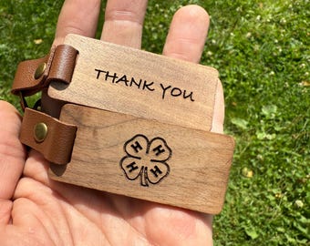 Engraved Walnut 4H Keychain: Livestock Show Buyer Gift