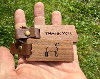 Engraved Walnut Market Lamb Keychain: Livestock Show Buyer Gift