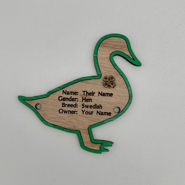 5" Duck cage tag pen stall name plate label for livestock shows Water Fowl Bird