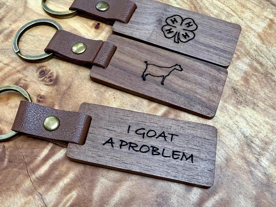 Funny Goat Problem Keychain - Engraved Walnut Wood - Etsy