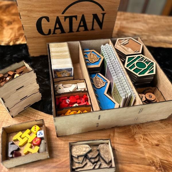 Catan storage box with stackable trays - laser cut files - download only SVG DFX AI lightburn Glowforge Xtool