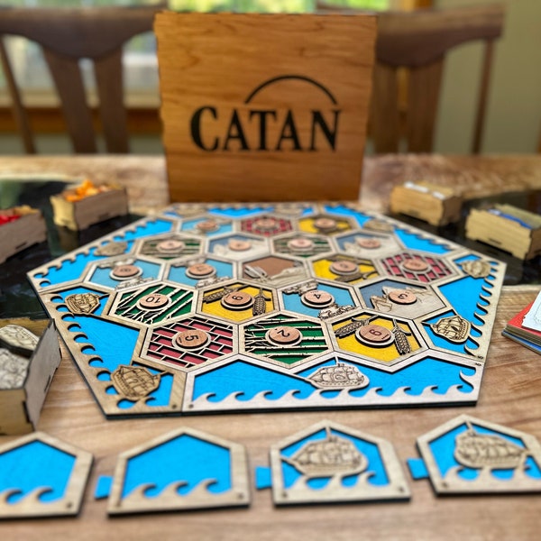 Settlers of Catan Inspired game board V2, 5-6 player extension and box-laser cut files - download SVG DFX AI lightburn Glowforge Xtool