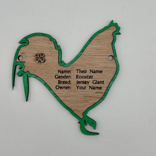 5" Rooster cage tag pen stall name plate label for livestock shows chicken poulty