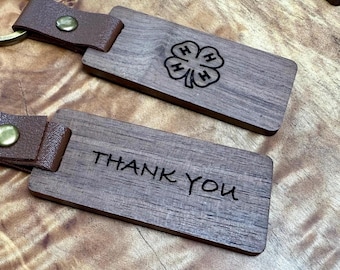 Engraved Walnut Thank You Keychain: Livestock Show Buyer Gift
