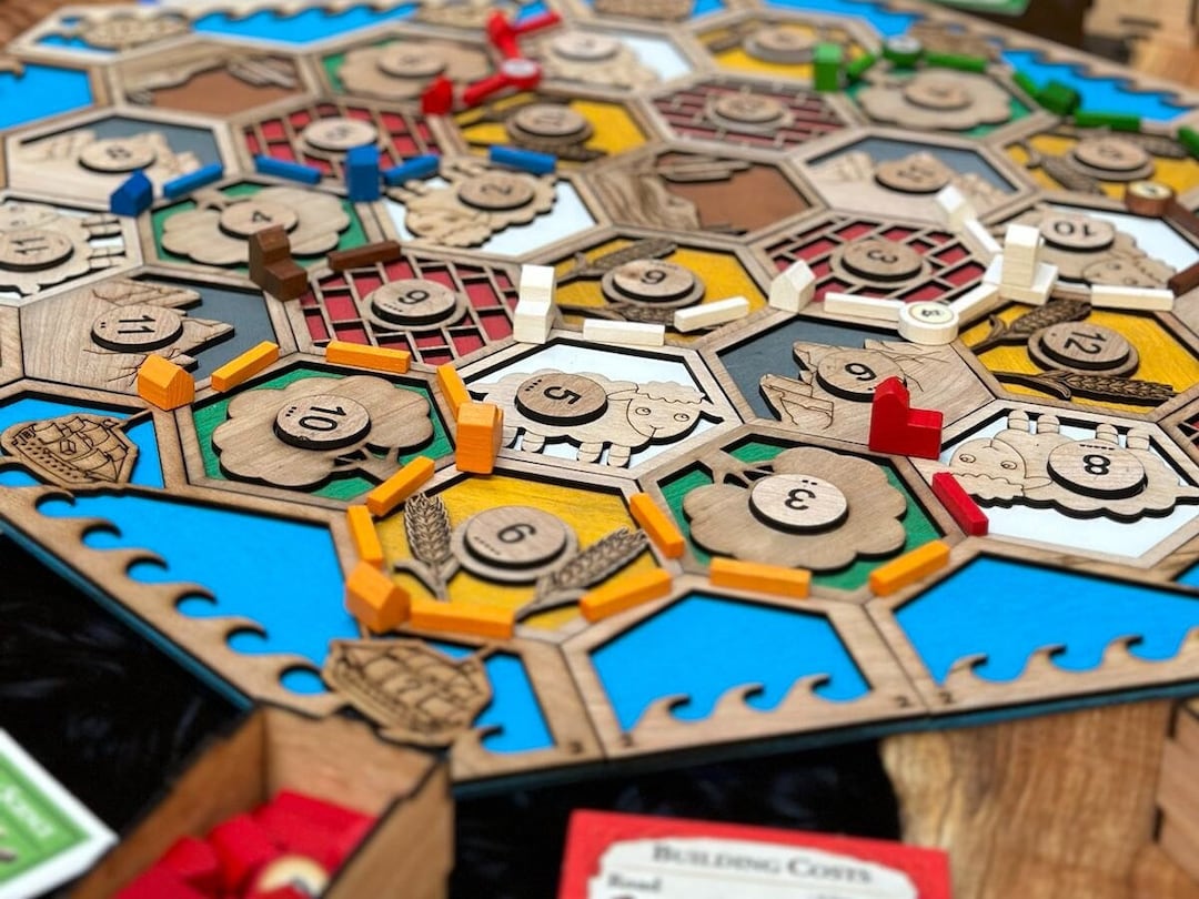 Settlers of Catan Inspired Game Board With 56 Player Extension and Box