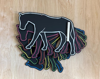 Horse Chalkboard Sign, 11x7 Stall Name Plate, Custom Color Outline, Reusable Message Board, Barn Decor, Gift for Horse Lovers