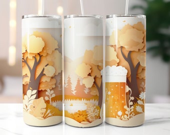 3D Beer Oktoberfest 20 oz Skinny Tumbler Sublimation Design, 3D Straight Tapered Tumbler Wrap, Instant PNG Digital Download