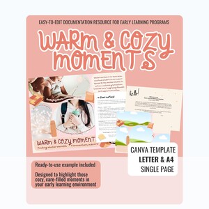 Momentos cálidos y acogedores: plantilla de Canva de documentación de una sola página con narración pedagógica inspirada en Reggio (PDF)