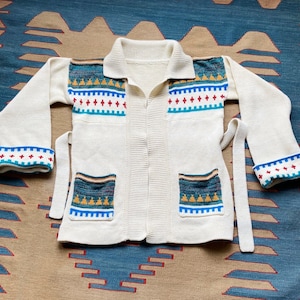 90&#39;s Vintage Beige Big Lebowski Wrap Around Sweater South Western Design Unisex MEDIUM/ LARGE