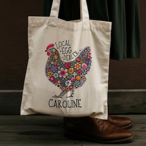 Local Egg Dealer Colorful Floral Chickens Tote Bag, Cute Chicks, Chicken Lover Gifts, Cute Animal Tote, Aesthetic Bag, Casual Canvas Tote