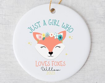 Funny Personalized Fox Christmas Ornament, Cute Fox Christmas Ornament, Girl Who Loves Foxes Ornament, Fox Lover Gift, Gift for Zoo Lover