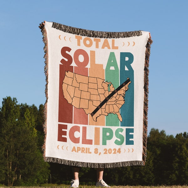 Solar Eclipse 2024 Blanket, Sun Moon Totality 2024 Woven Throw, 4.8.2024 Great American Eclipse States Tapestry, Canada Mexico New York Ohio