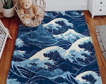 Ocean Waves Sea Velveteen Plush Blanket, Cozy Coastal Home Decor, Gift for Ocean Lovers, Living Room Couch Bed Blanket, Fun Beach House Gift