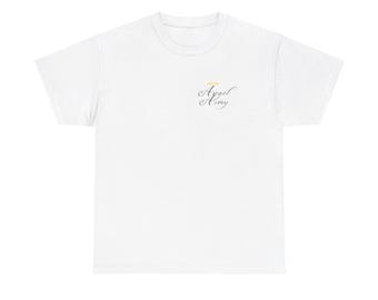 Camiseta unisex de algodón grueso con diseño de ángel y diablo, religiosa y cristiana, con el símbolo de Dios. Elige el dorado. Camiseta religiosa, camiseta cristiana, camiseta de ángel y diablo.