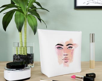 Bolsa de cosméticos con acuarela, organizador de maquillaje, neceser de viaje, regalo para ella, bolsa con frase de belleza