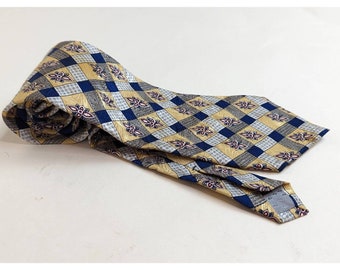 Vintage Givenchy Mens Tie Necktie Yellow Blue Geometric All Silk Classic Flower