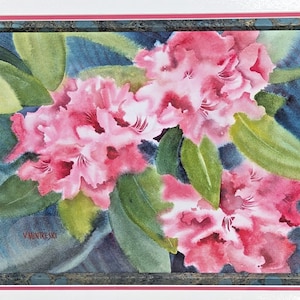 ORIGINAL Watercolor Art FLORAL painting signed Vicki Mintkeski Rhododendron Pink