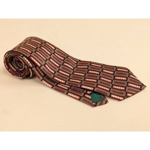 Charley Bay Paris Mens Tie Necktie Red Black Geometric 100% Silk Woven